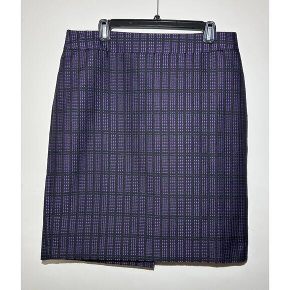 ANN TAYLOR Purple Black Print Polyester Pencil Skirt Career Business Womens 14 - Picture 1 of 5